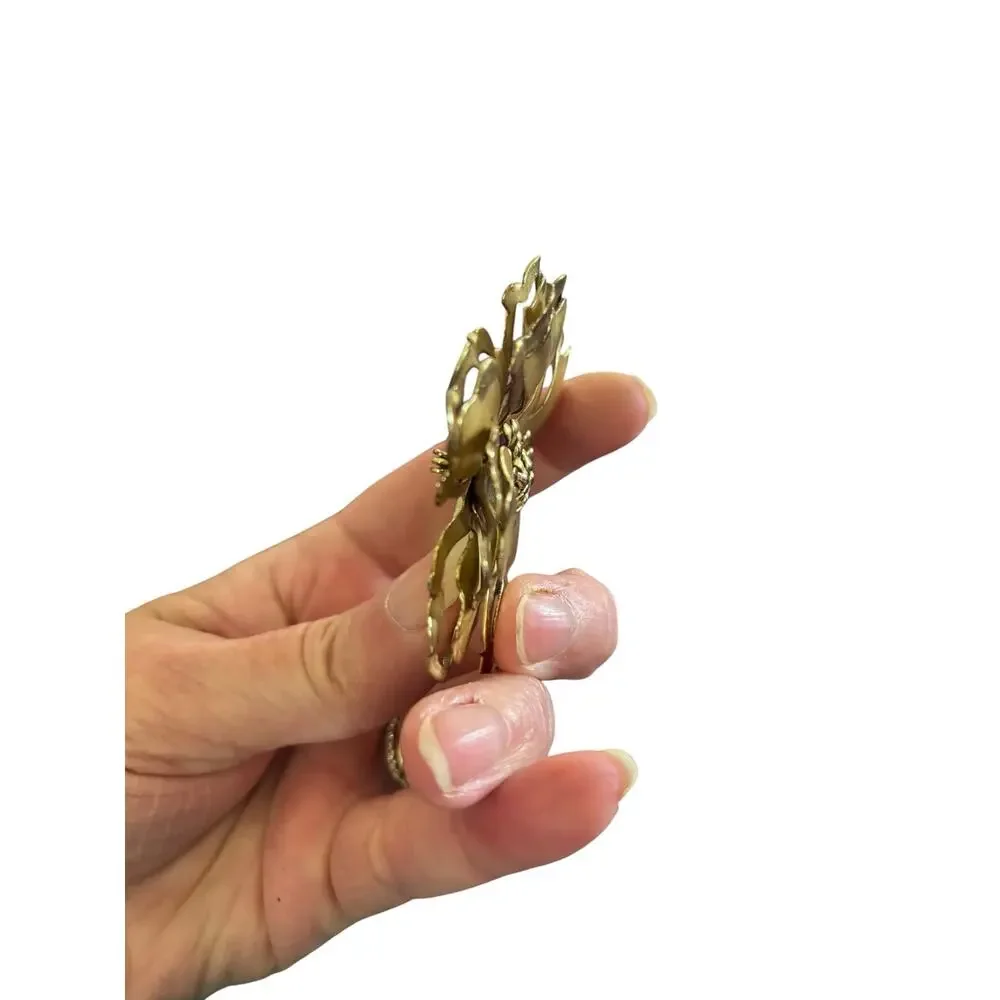 Vintage Gold Tone Layered Flower Brooch Romantic Bloom Statement Pin